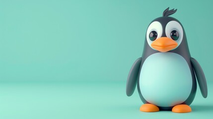Fototapeta premium A cartoon penguin on a blue background.