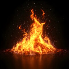 Intense Burning Blaze with Fiery Flames and Sparks Isolate on Dark Background