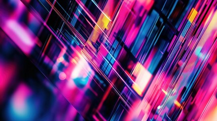 Abstract design featuring neon glass reflections with vibrant pink and blue lines, creating a dynamic and futuristic visual effect.
