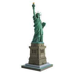 Illuminated Model of Iconic Liberty Statue on Clear Background.A meticulously crafted replica of the renowned Liberty statue, set against a transparent backdrop