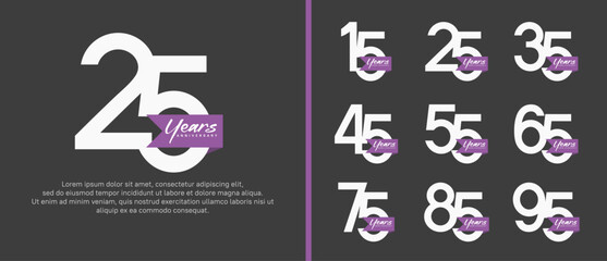 anniversary logotype set. vector design white color with purple ribbon can be use for celebration event