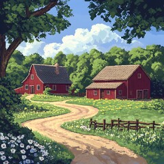Fototapeta premium Charming Rustic Farmhouse Nestled in Peaceful Countryside Landscape
