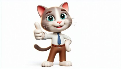 Fototapeta premium Cat Character in Business Attire Giving Thumbs Up