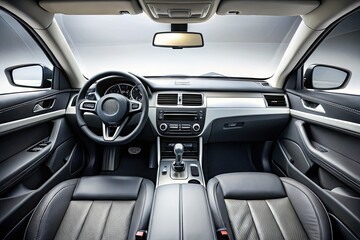 Sleek modern dashboard interface with minimalist approach and clean lines in a luxurious black and silver car interior with a hint of sophistication