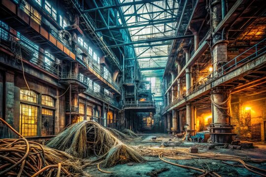 dramatic moody cinematic industrial abandoned factory psf fiber entanglement