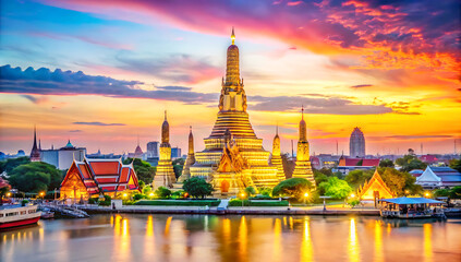 Fototapeta premium Wat Arun big landmark in Bangkok City, thailand, Chao Phraya River, Bangkok. Thailand Chao Phraya Riverside,