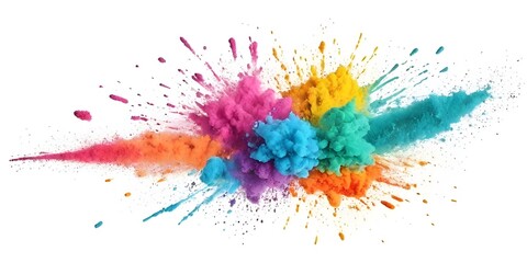 Naklejka premium Colorful explosion of powdered pigment creating a vibrant burst against a white backdrop