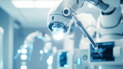 close-up of advanced medical technology, such as a high-tech diagnostic device or robotic surgical instrument