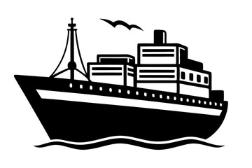 Obraz premium Cargo and passenger vessels icon set. Cargo and passenger ships silhouette on white. Vector illustration
