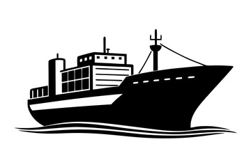 ship in the sea.Cargo and passenger vessels icon set. Cargo and passenger ships silhouette on white. Vector illustration