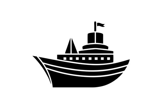 Cargo and passenger vessels icon set. Cargo and passenger ships silhouette on white. Vector illustration