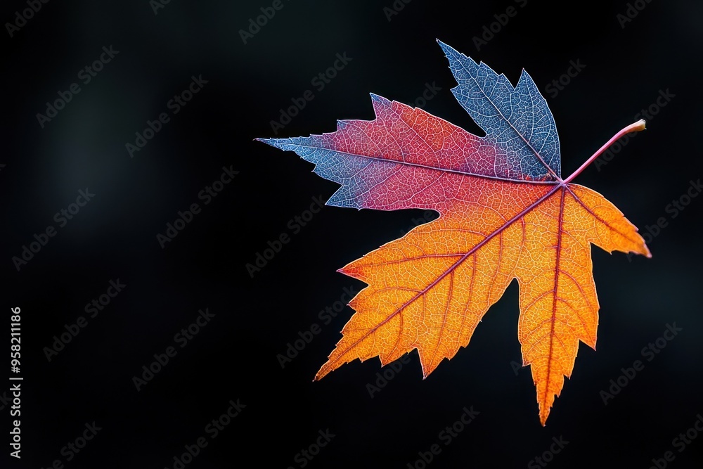 Wall mural multicolored maple leaf against a dark background
