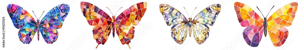 Poster A multicolored butterfly is isolated on a white background
