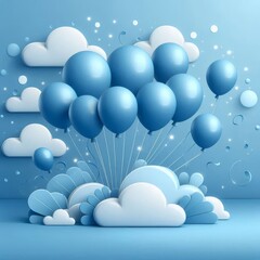 Blue balloons on a blue background with a subtle vignette.
