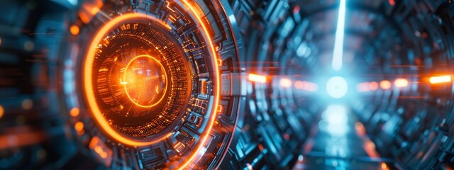 Futuristic hologram with abstract patterns in a tech-savvy environment.