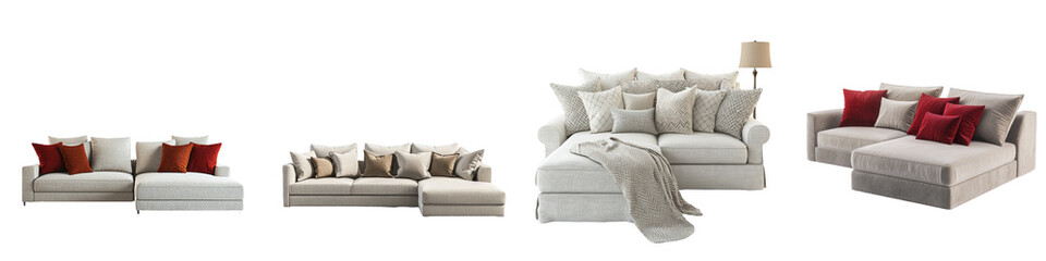 Isolated side view on transparency of a sectional sofa