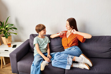 A mother and her little son enjoy a heartfelt conversation together.