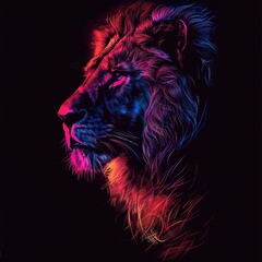Lion, Neon Lion, Lion Facem Neon Art, Generative AI
