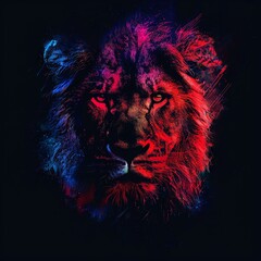 Lion, Neon Lion, Lion Facem Neon Art, Generative AI