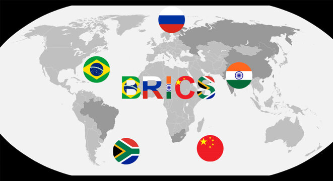 set of brics country under world map isolated on gray background for icon logo web. vector illustration.