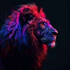 Lion, Neon Lion, Lion Facem Neon Art, Generative AI