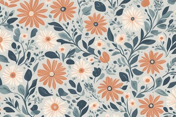 A crisp clean floral pattern with simple stylized flowers in a limited color palette, AI Generated