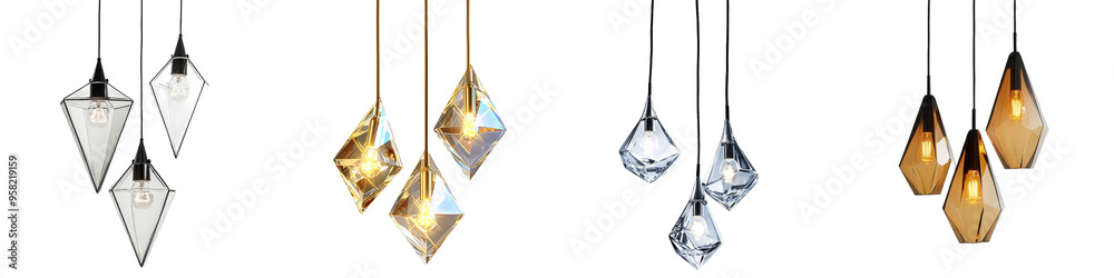 Poster front view of geometric light fixtures isolated on a transparent background