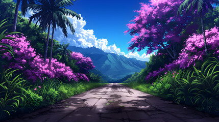 Fototapeta premium Countryside Roads Landscape Anime Style