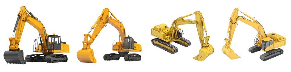 The backhoe loader truck is shown in full length on a transparent background