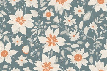 A crisp clean floral pattern with simple stylized flowers in a limited color palette, AI Generated