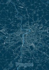Prague, Czechia artistic blueprint poster map