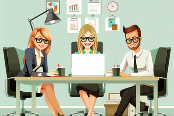 Colleagues from the startup work together. The people in the office work as a team.