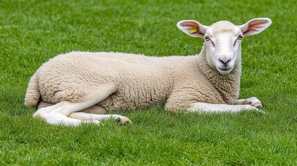Fototapeta premium Adorable Sheep Standing in a Pastoral Setting, Showcasing Its Soft Wool and Gentle Expression