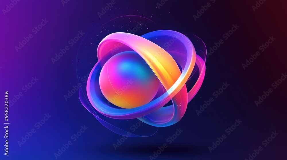 Aufkleber abstract 3d sphere with colorful rings and glowing particles