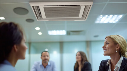 Fototapeta premium Efficient air conditioning system in modern office meeting room, enhancing comfort during discussions.