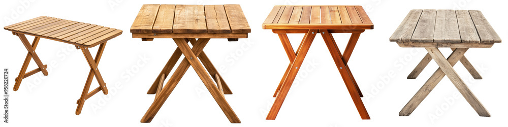 Poster Detailed front view of a folding table isolated on a transparent background