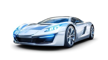 Sleek and Shining Super Car Displayed on a White Background, Highlighting Its Polished Finish and Cutting-Edge Design.