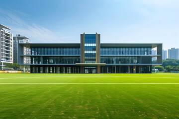 Fototapeta premium School buildings and grassy runways