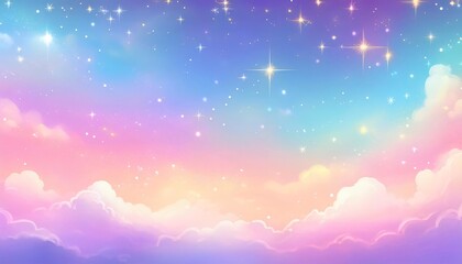 Naklejka premium Stunning pastel sky adorned with radiant stars above the clouds