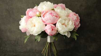 A bouquet of pink and white peonies, representing romance and prosperity, perfect for spring and bridal promotions