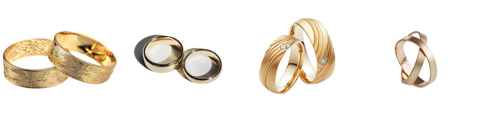 An 8k transparency background with a pair of gold wedding rings with the highest specs, highest resolution, and most detail possible