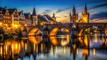 Obraz premium Historic Bridges Old Town Nostalgic Nighttime Silhouettes