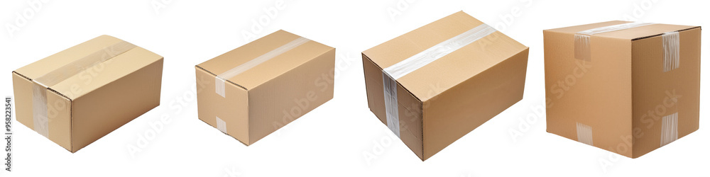 Poster On a transparency background, a side view of a cardboard box is shown in full length