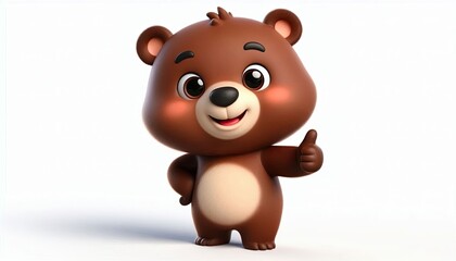 Obraz premium 3D Render of a Cartoon Bear Smiling and Giving a Thumbs Up