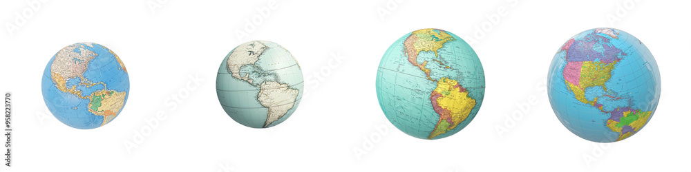 Poster cartoon style 3d earth globe icon floating on transparency