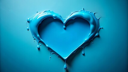 Abstract heart shape with hole and melting paint on blue background