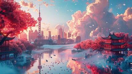  Illustration Of China Landmarks,  Generative AI