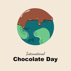 World chocolate day holiday. Planet earth with melted chocolate drops