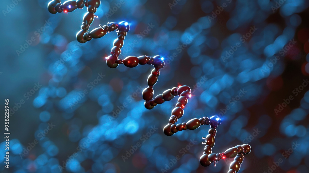 Poster molecular structure of dna with glowing elements, representing genetic information and biological pr