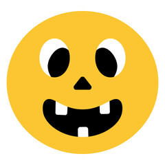Emoji with a smile. Cute grimace with teeth. Yellow round. Color vector illustration. Isolated background. Smiling facial expression with teeth. A funny look. Idea for web design.